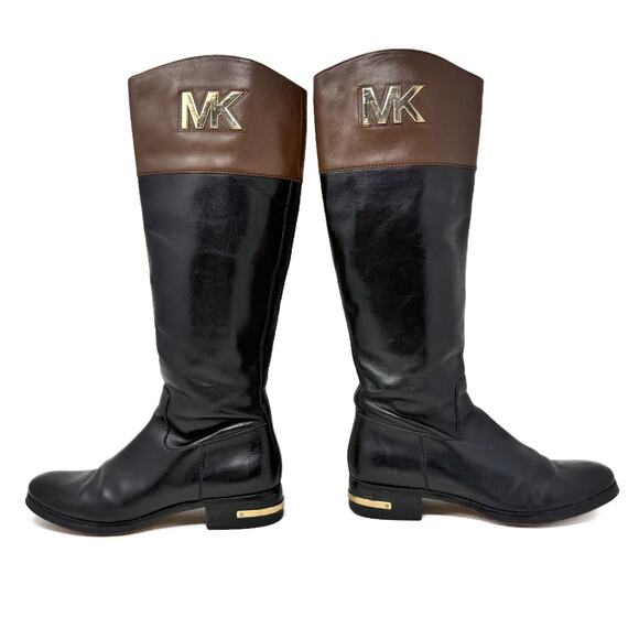 Michael Kors Hayley Riding Boots 7 M Black/Brown Leather Zip Up - Picture 6 of 16